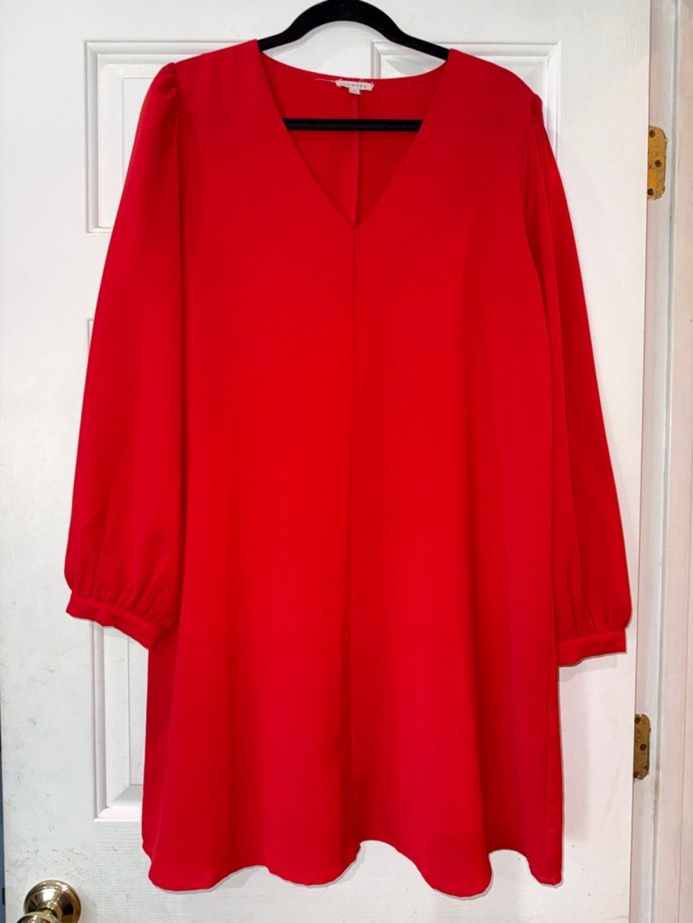 JODIFL Red Long Sleeve V-Neck A-Line Dress